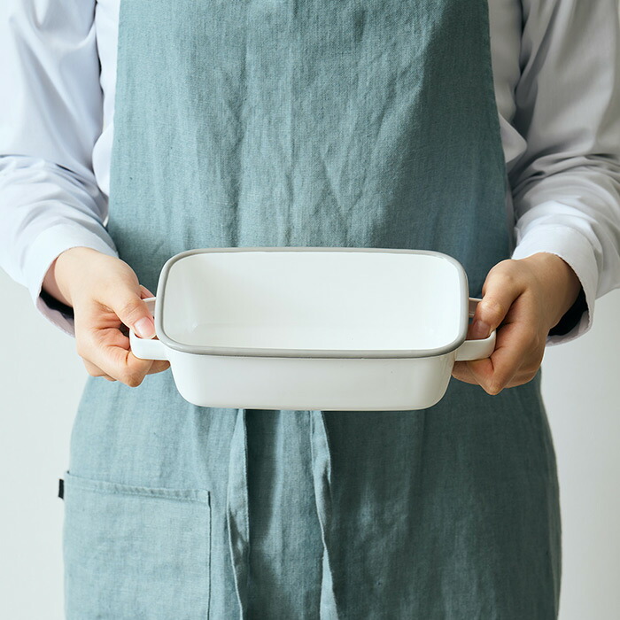 365methods　ホーローオーブンディッシュ　レクタングル　ホワイト×ライトグレー